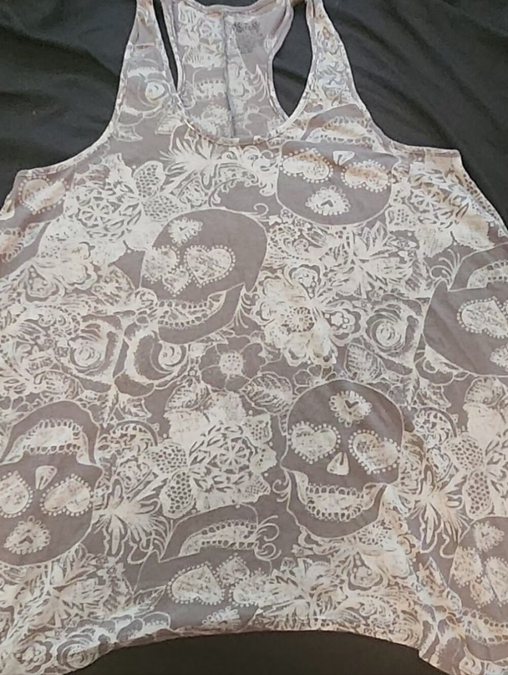 Stranded Gray and Cream Skull-Print Racerback Tank